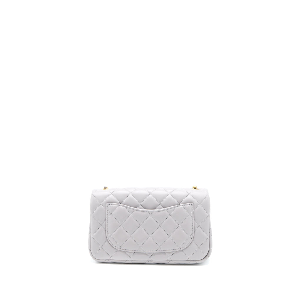 CHANEL PEARL CRUSH MINI RECTANGULAR FLAP BAG LAMBSKIN LIGHT GREY GHW (MICROCHIP)