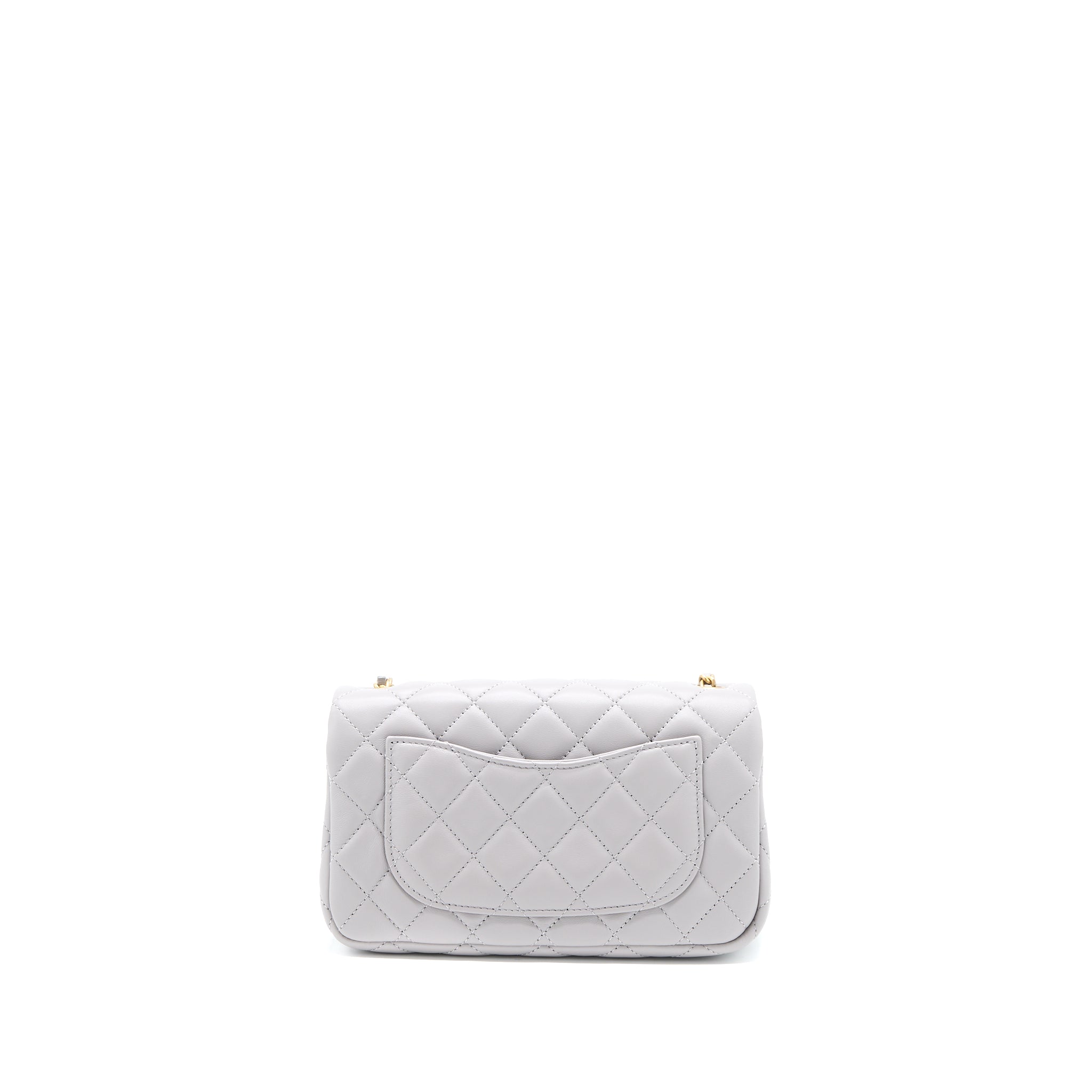 CHANEL PEARL CRUSH MINI RECTANGULAR FLAP BAG LAMBSKIN LIGHT GREY GHW (MICROCHIP)