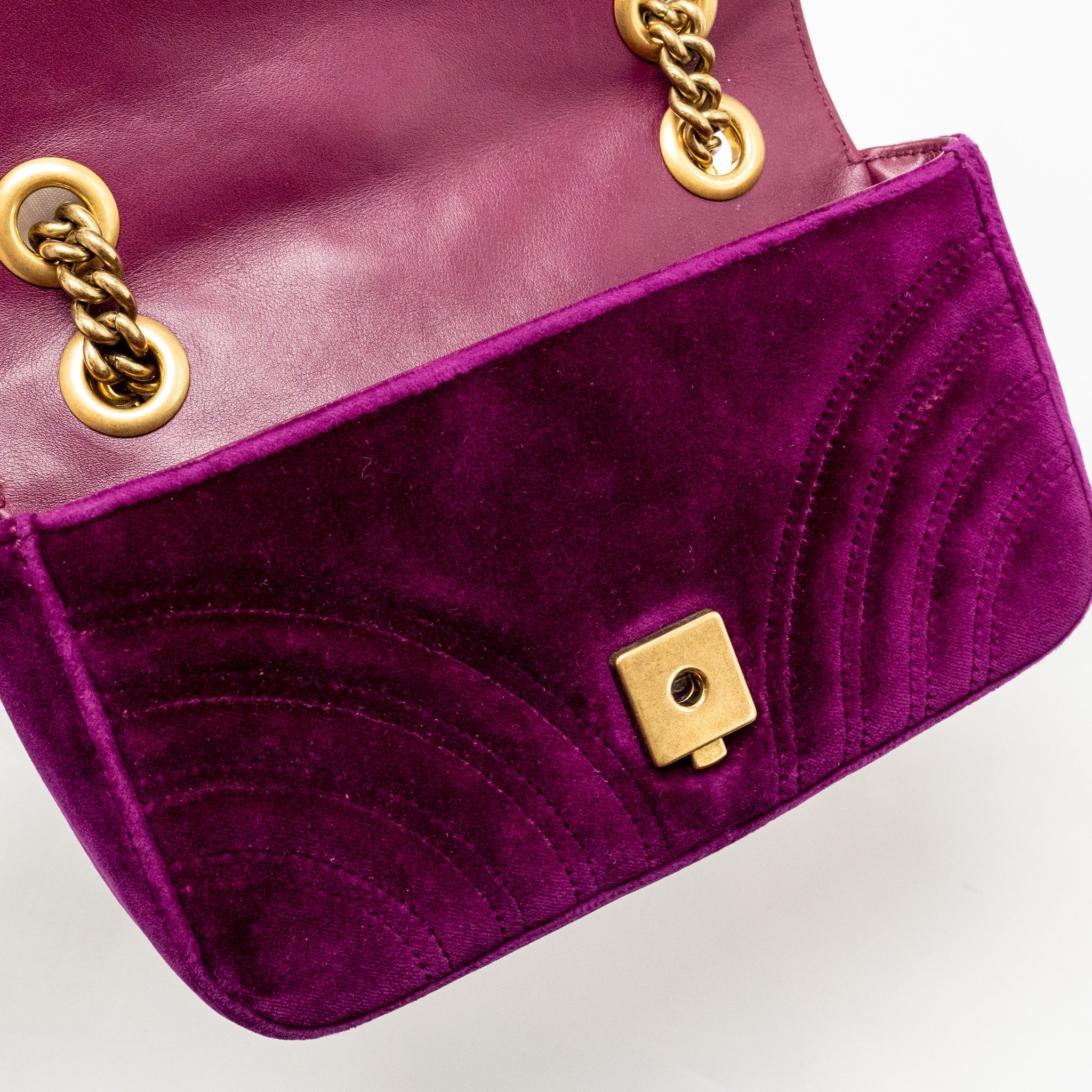 GUCCI MINI GG MARMONT SHOULDER BAG VELVET HOT PINK GHW