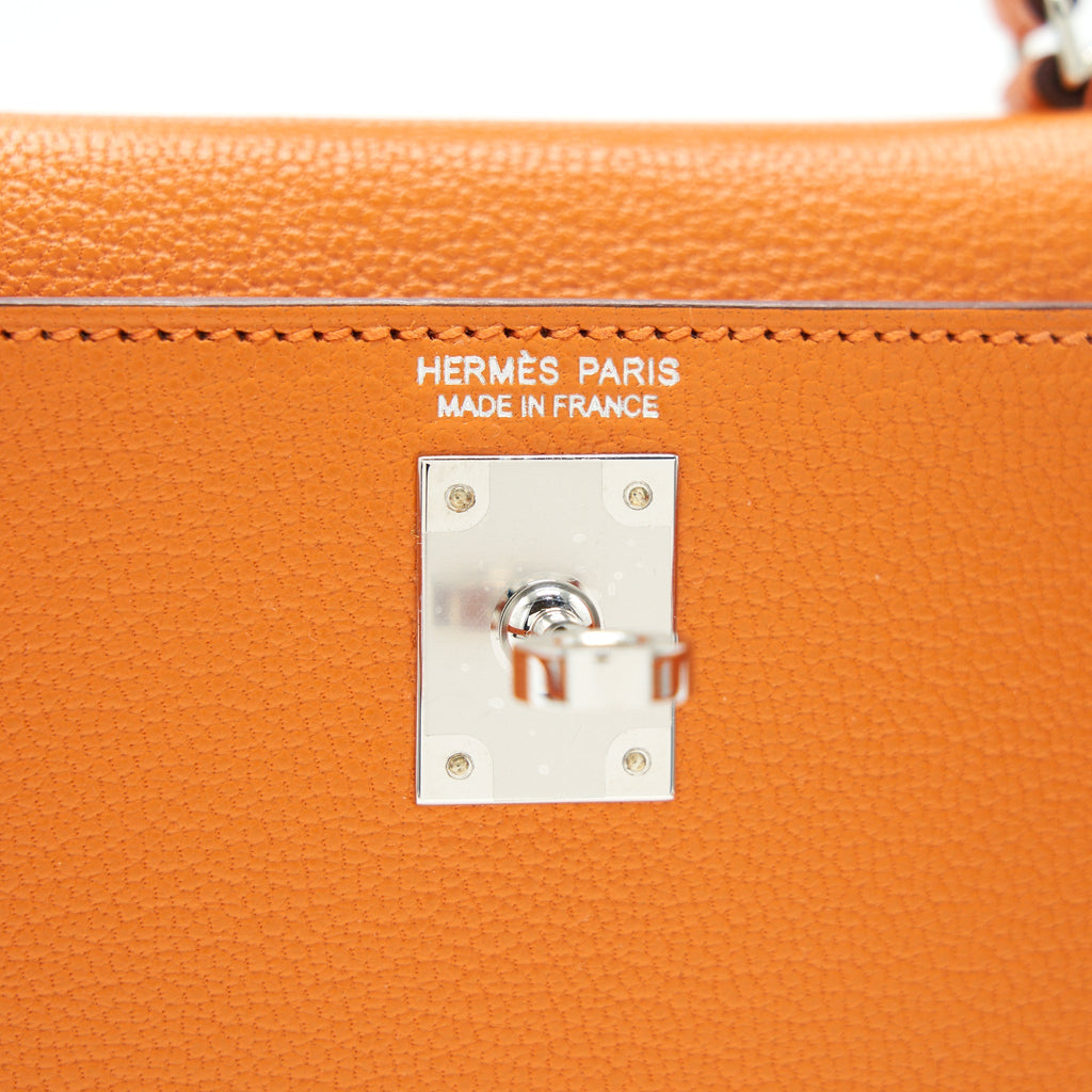 HERMES SAC MINI KELLY Ⅱ VERSO CHEVRE MYSORE ORANGE/ SANGUINE SHW