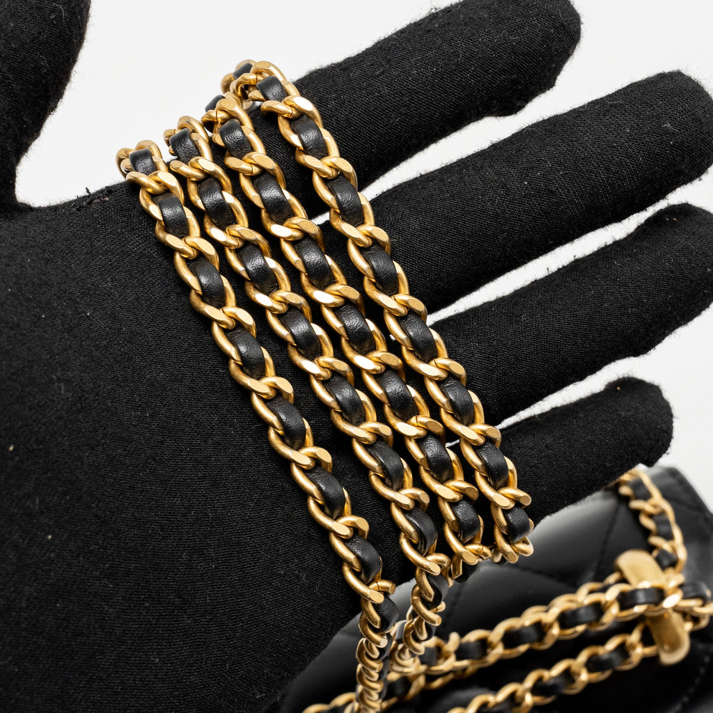 CHANEL GOLD CRUSH MINI FLAP BAG SHINY CALFSKIN BLACK GHW (MICROCHIP)