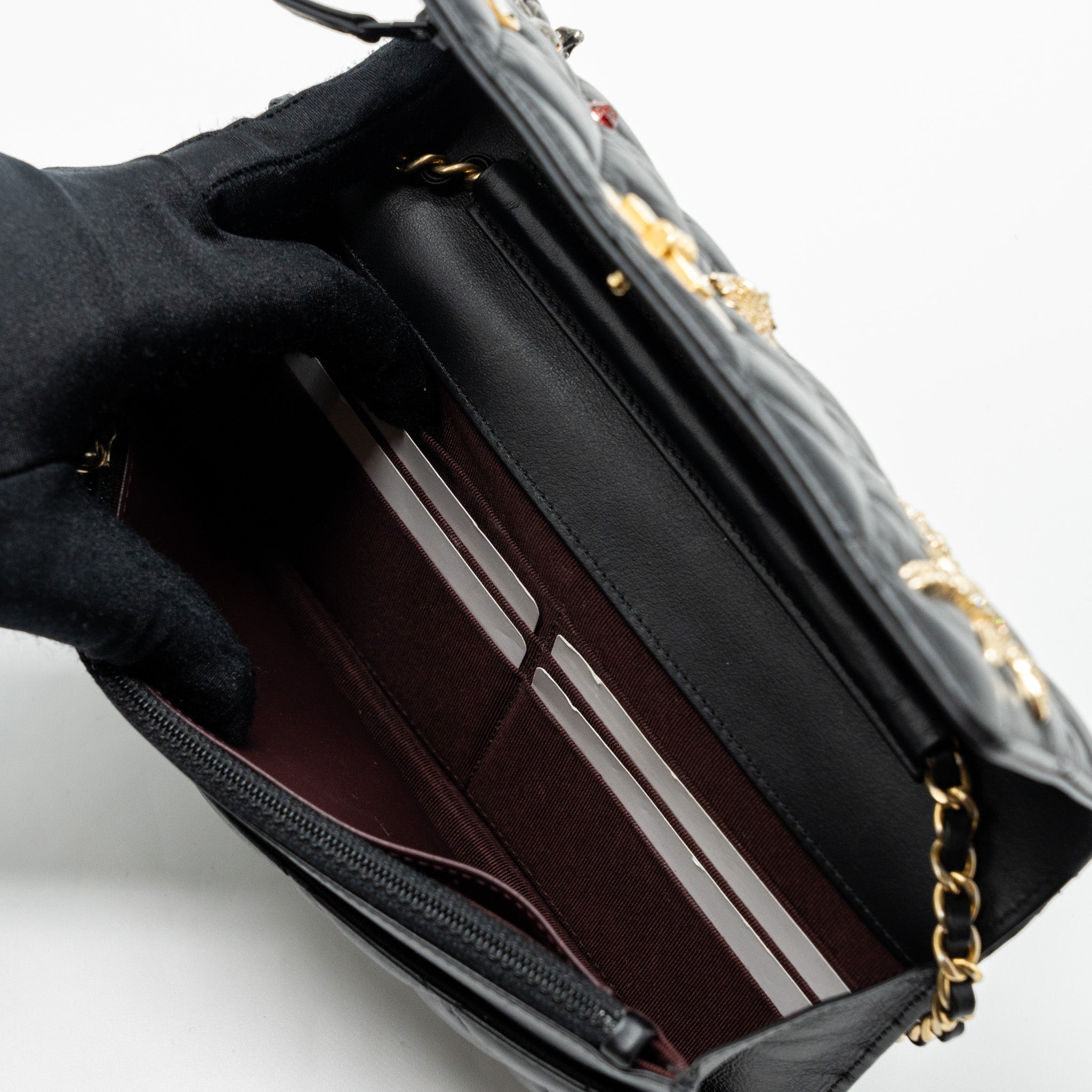 CHANEL 2.55 REISSUE LUCKY CHARMS WALLET ON CHAIN AGED CALFSKIN BLACK GHW