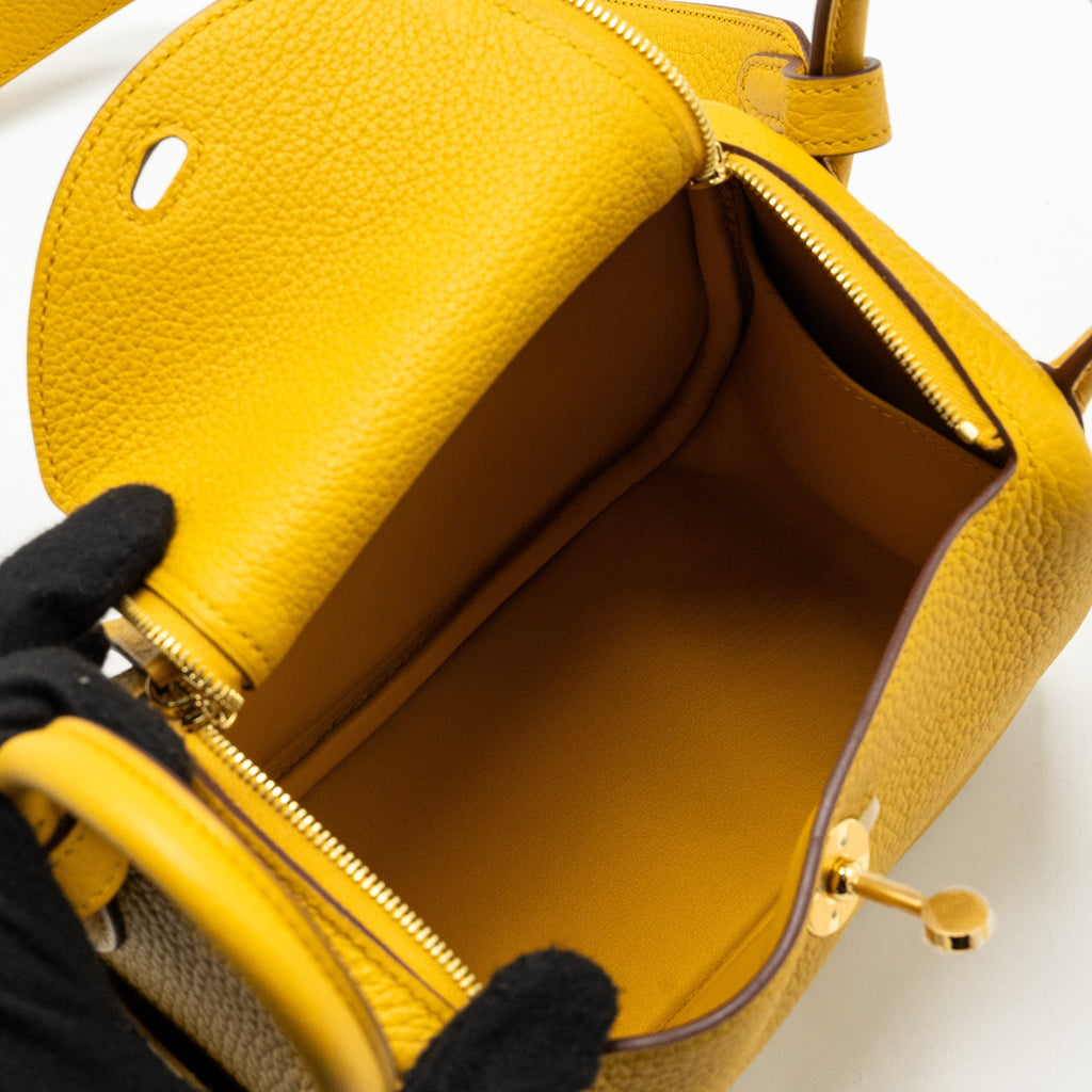 HERMES MINI LINDY CLEMENCE 9D JAUNE AMBER GHW