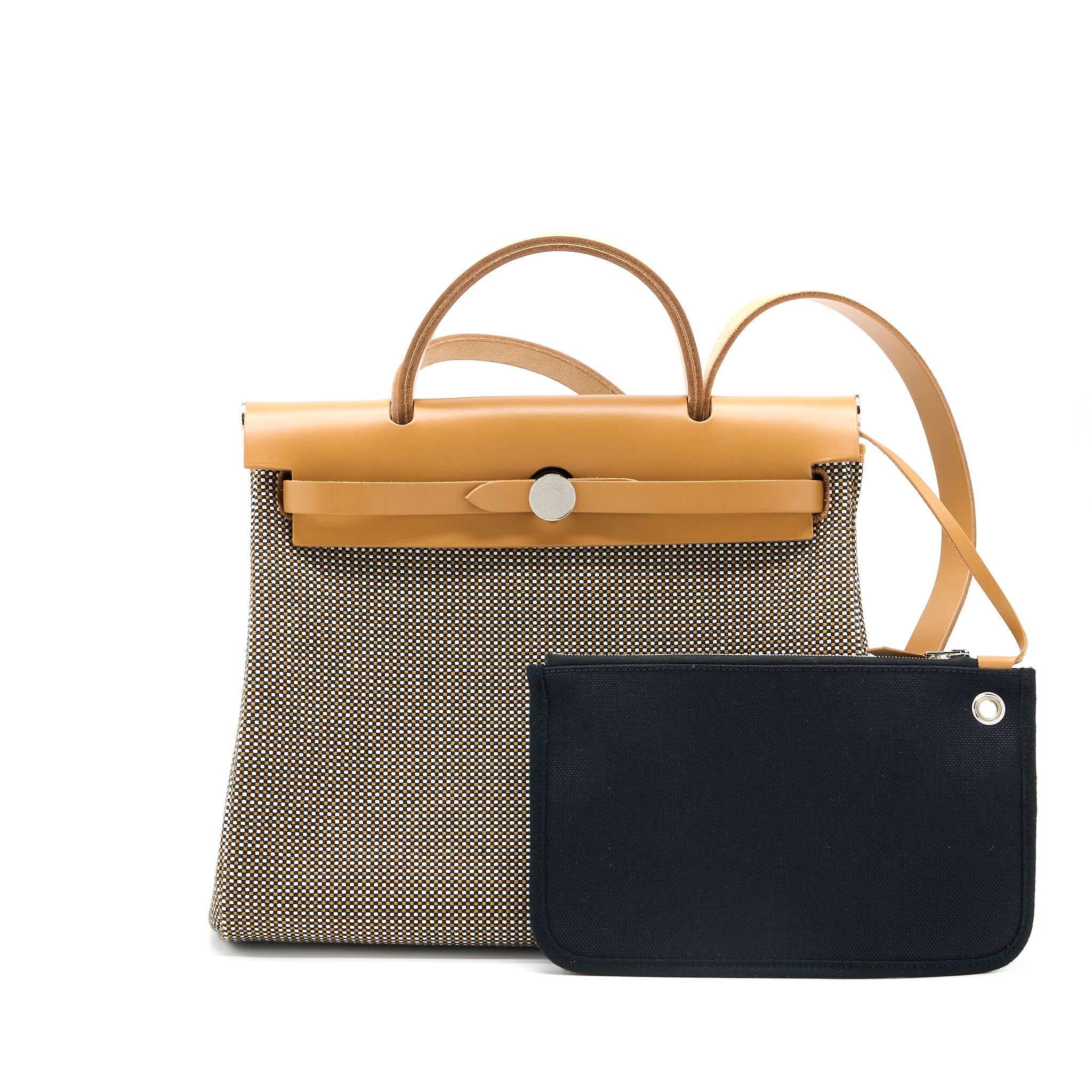 HERMES HERBAG 31 HUNTER/CANVAS NOIR-BLANC-DESERT/NAT SABLE SHW