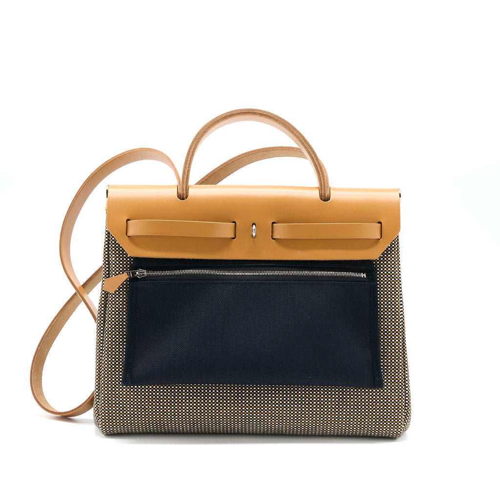 HERMES HERBAG 31 HUNTER/CANVAS NOIR-BLANC-DESERT/NAT SABLE SHW