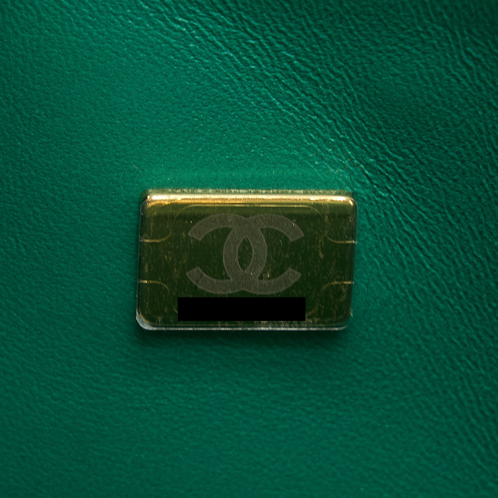 CHANEL SMALL CLASSIC DOUBLE FLAP BAG LAMBSKIN GREEN LGHW(MICROCHIP)
