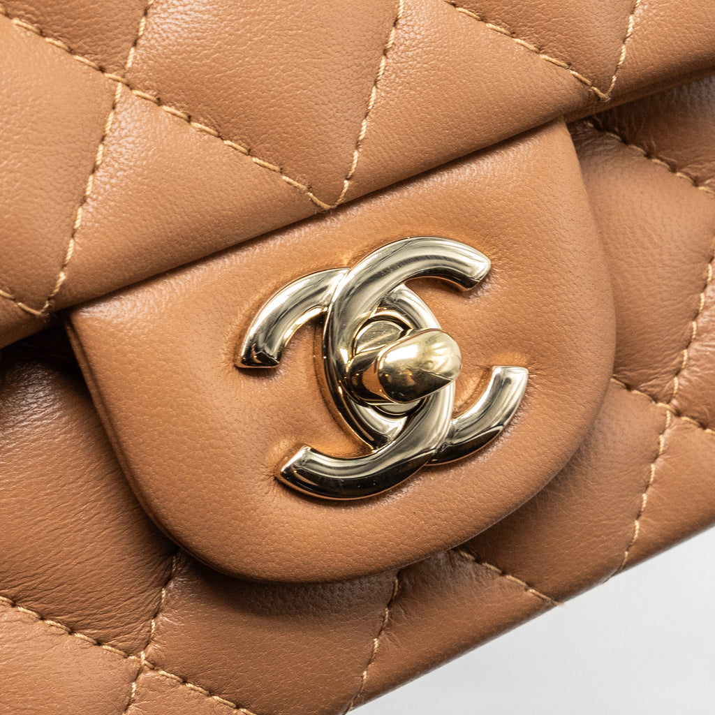 CHANEL 22S MINI RECTANGULAR FLAP BAG LAMBSKIN CARAMEL LGHW (MICROCHIP)