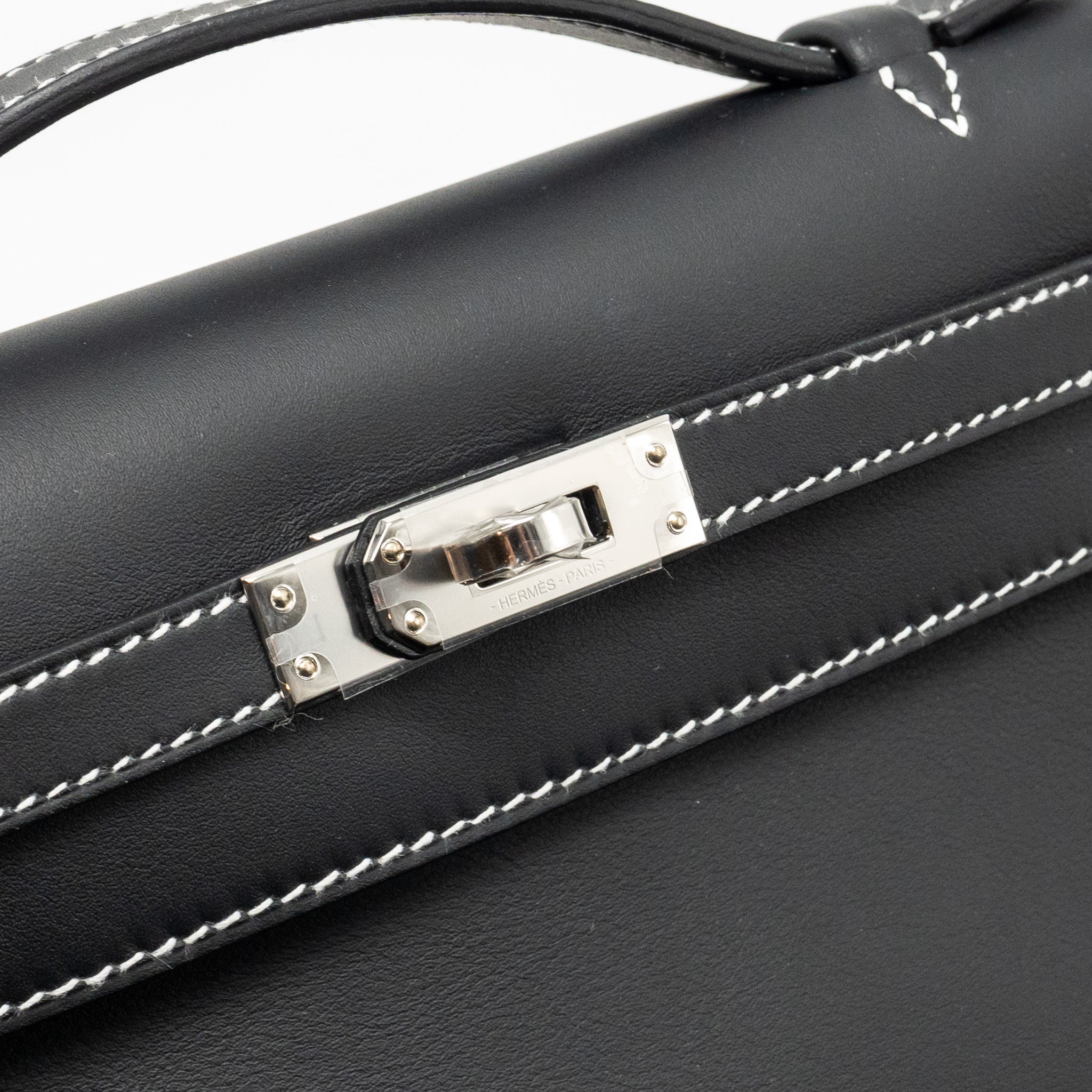 HERMES KELLY POCHETTE SPECIAL ORDER SWIFT BLACK/ GRIS PERLE SHW