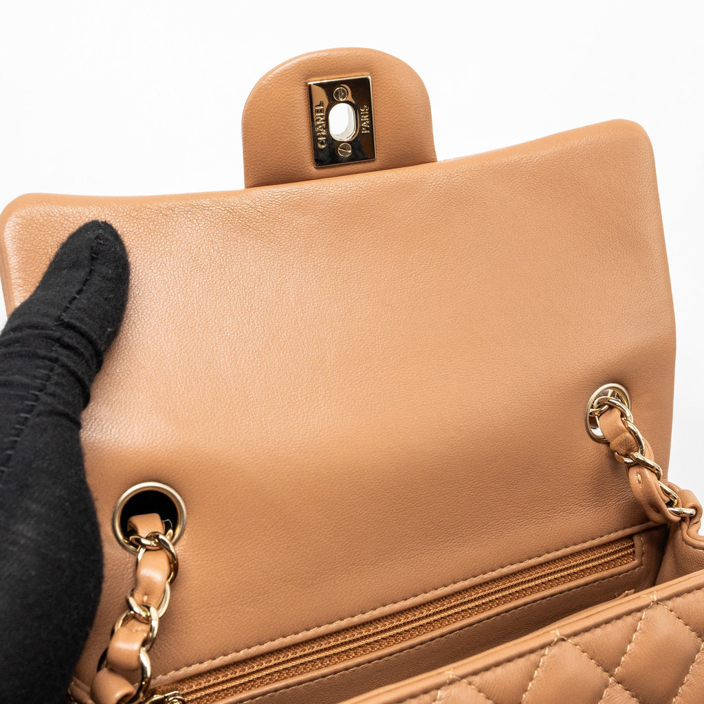 CHANEL 22S MINI RECTANGULAR FLAP BAG LAMBSKIN CARAMEL LGHW (MICROCHIP)