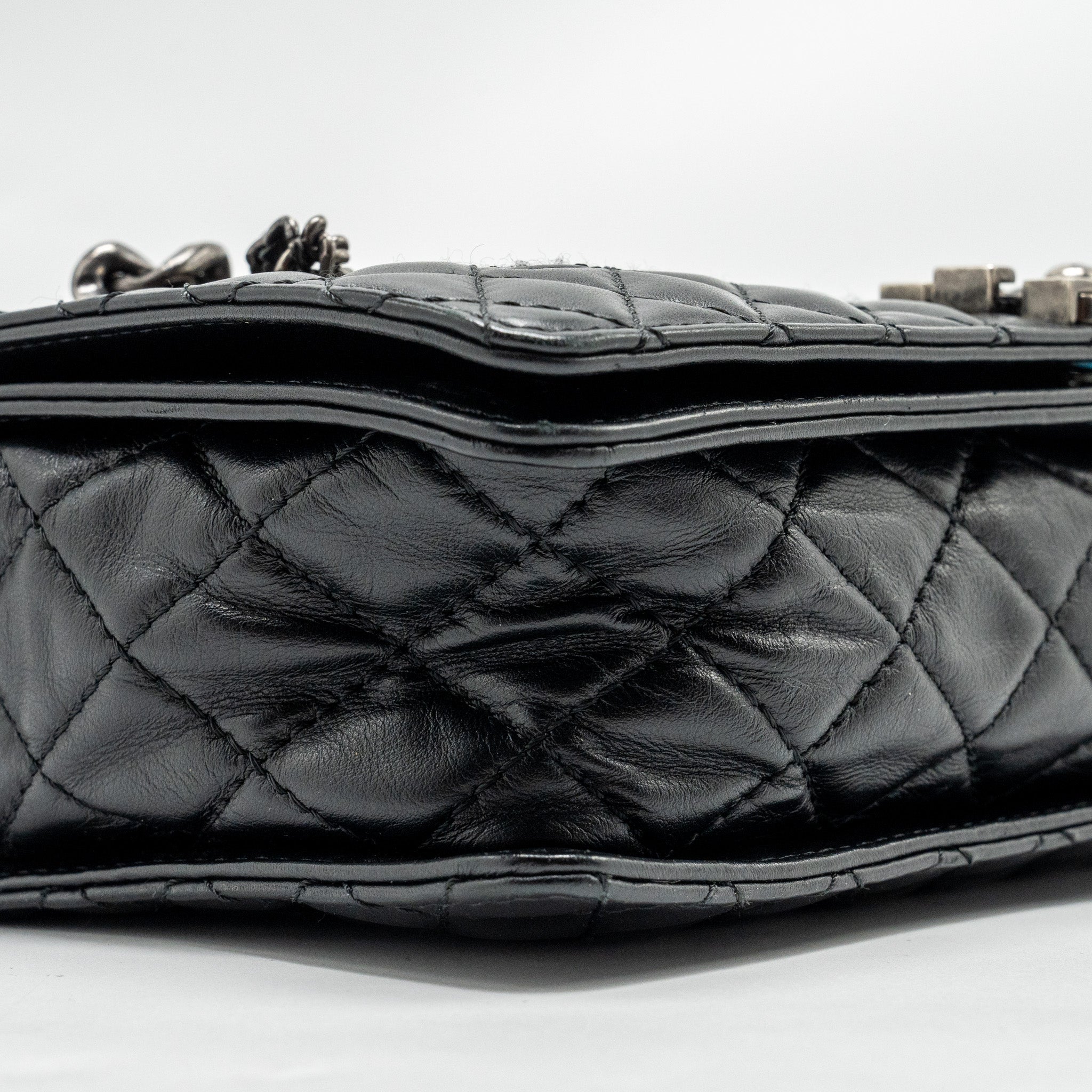 CHANEL MULTI CHAIN BOY BAG CALFSKIN/TWEED BLACK SHW