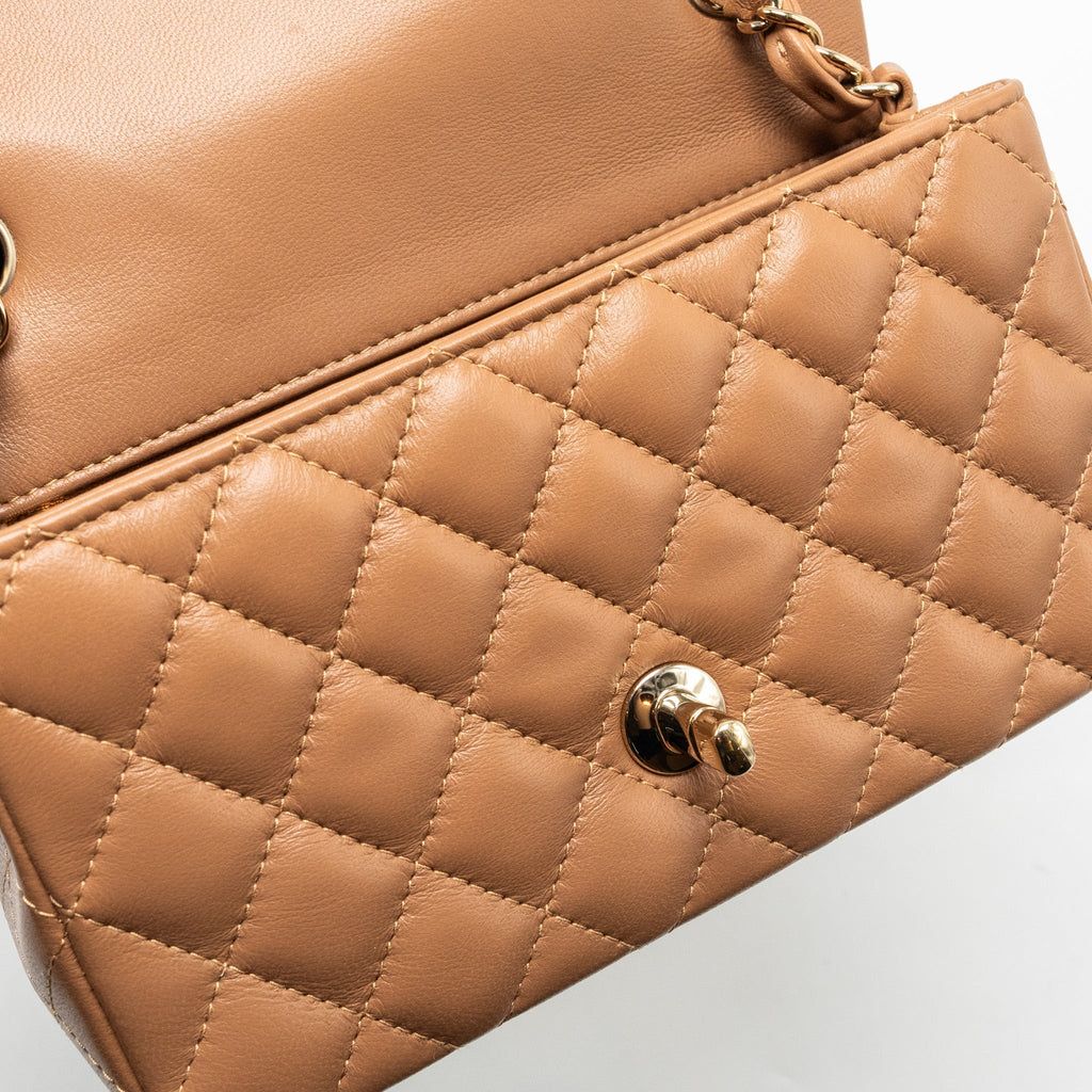 CHANEL 22S MINI RECTANGULAR FLAP BAG LAMBSKIN CARAMEL LGHW (MICROCHIP)
