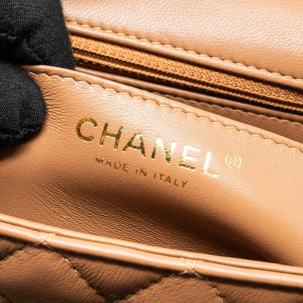 CHANEL 22S MINI RECTANGULAR FLAP BAG LAMBSKIN CARAMEL LGHW (MICROCHIP)