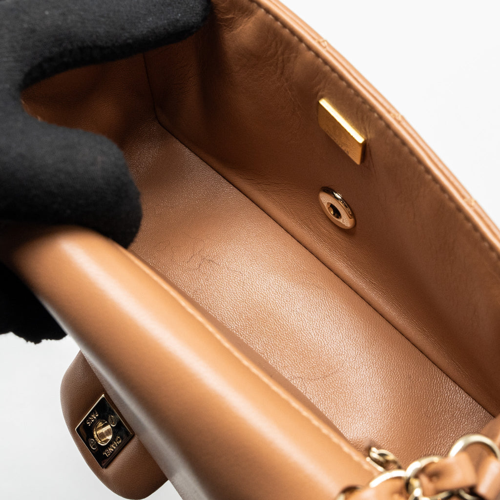 CHANEL 22S MINI RECTANGULAR FLAP BAG LAMBSKIN CARAMEL LGHW (MICROCHIP)