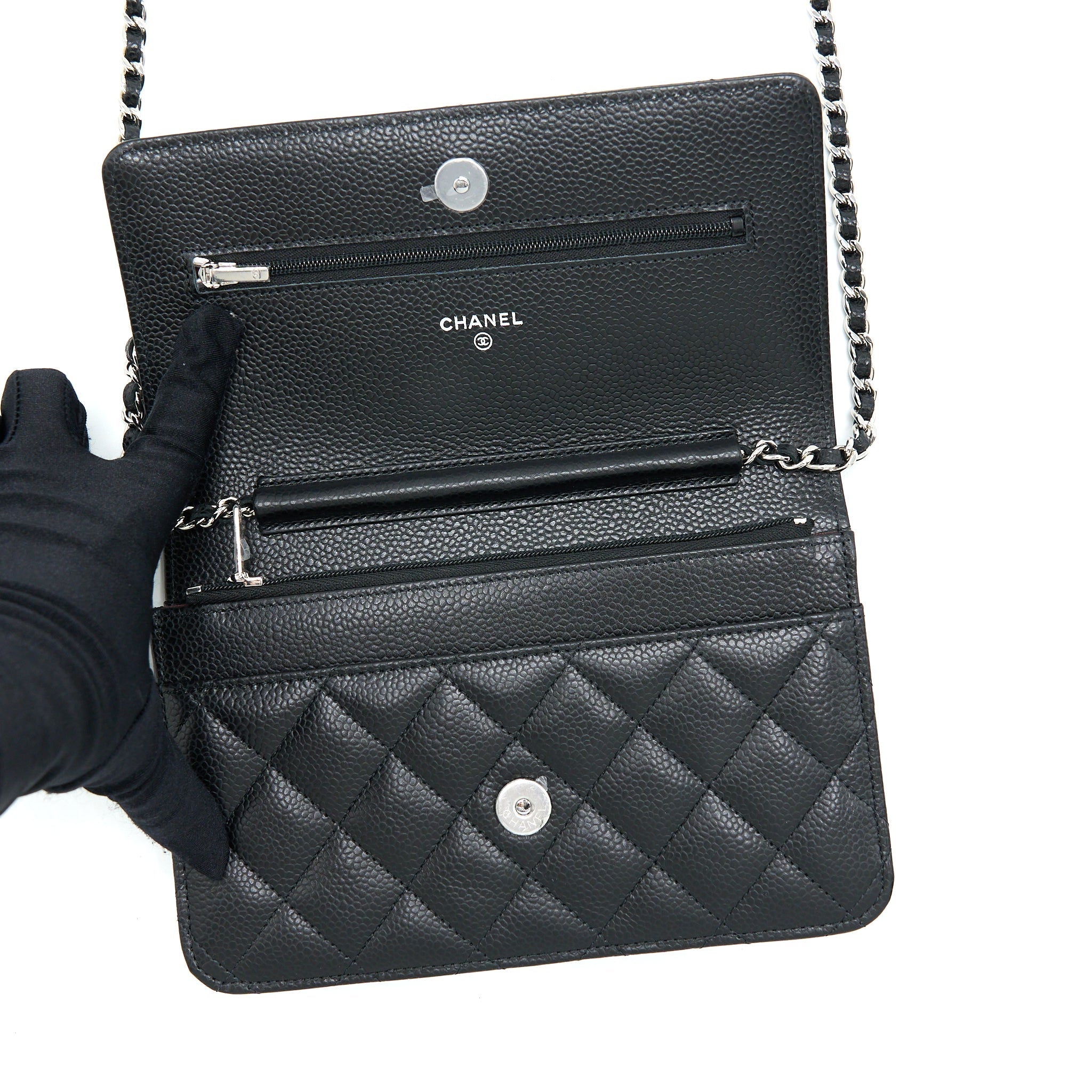 CHANEL CLASSIC WALLET ON CHAIN CAVIAR BLACK SHW (MICROCHIP)