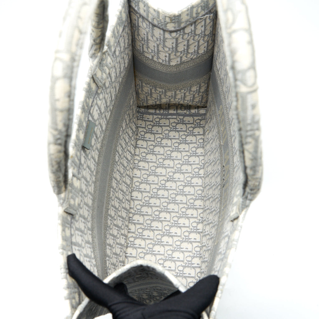 DIOR LARGE DIOR BOOK TOTE GREY OBLIQUE EMBROIDERY