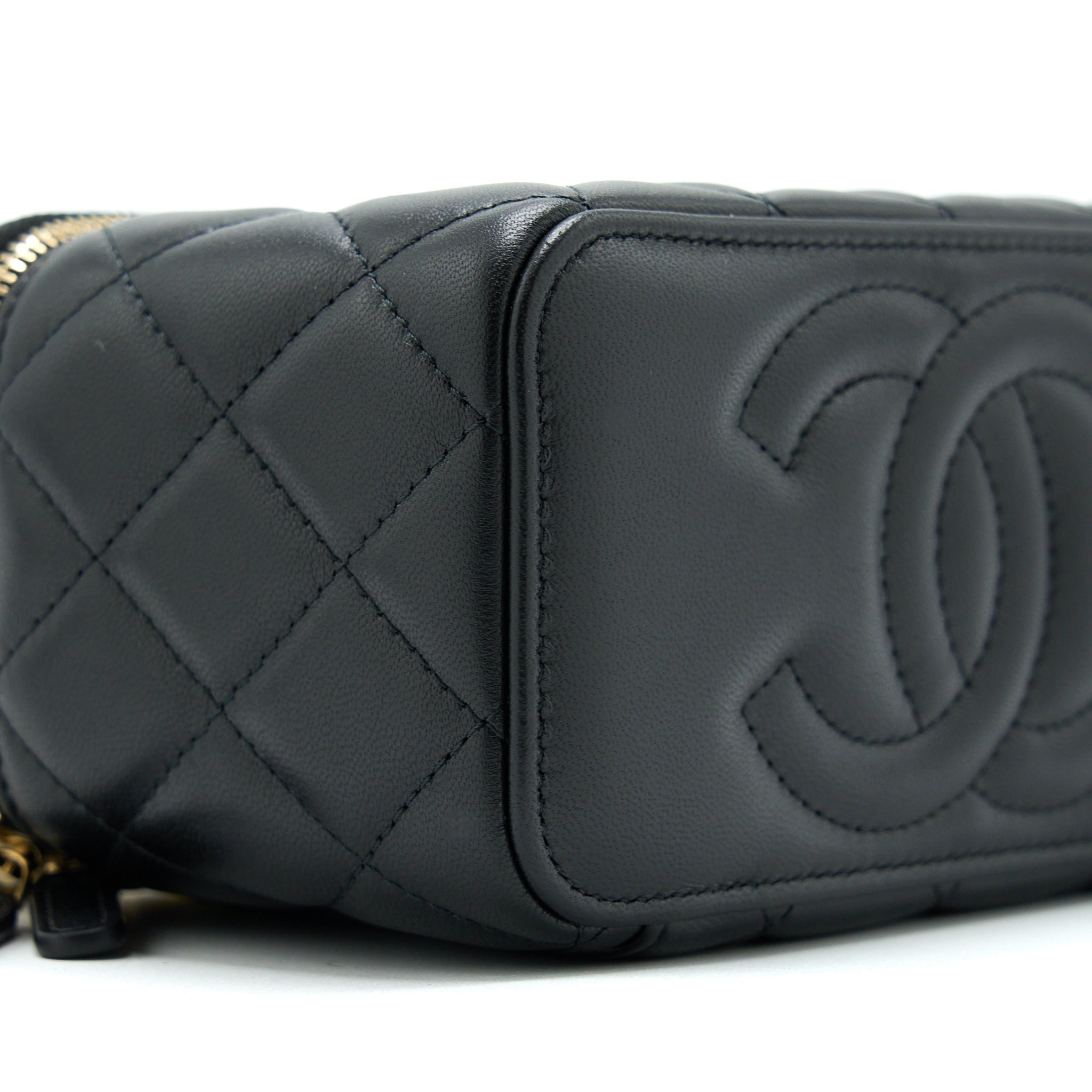 CHANEL PEARL CRUSH LONG VANITY WITH CHAIN LAMBSKIN BLACK GHW
