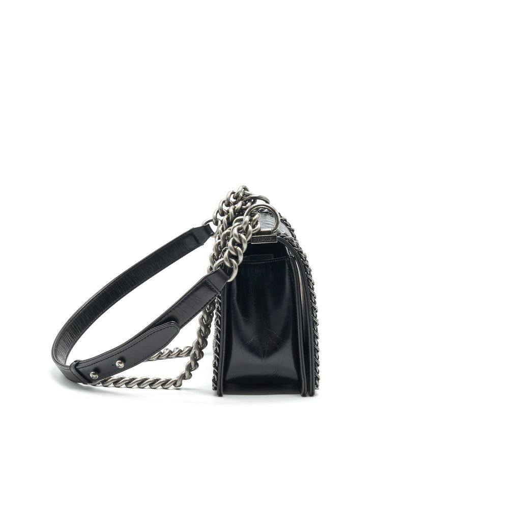 CHANEL OLD MEDIUM LEBOY BAG WITH CHAIN EDGE BLACK