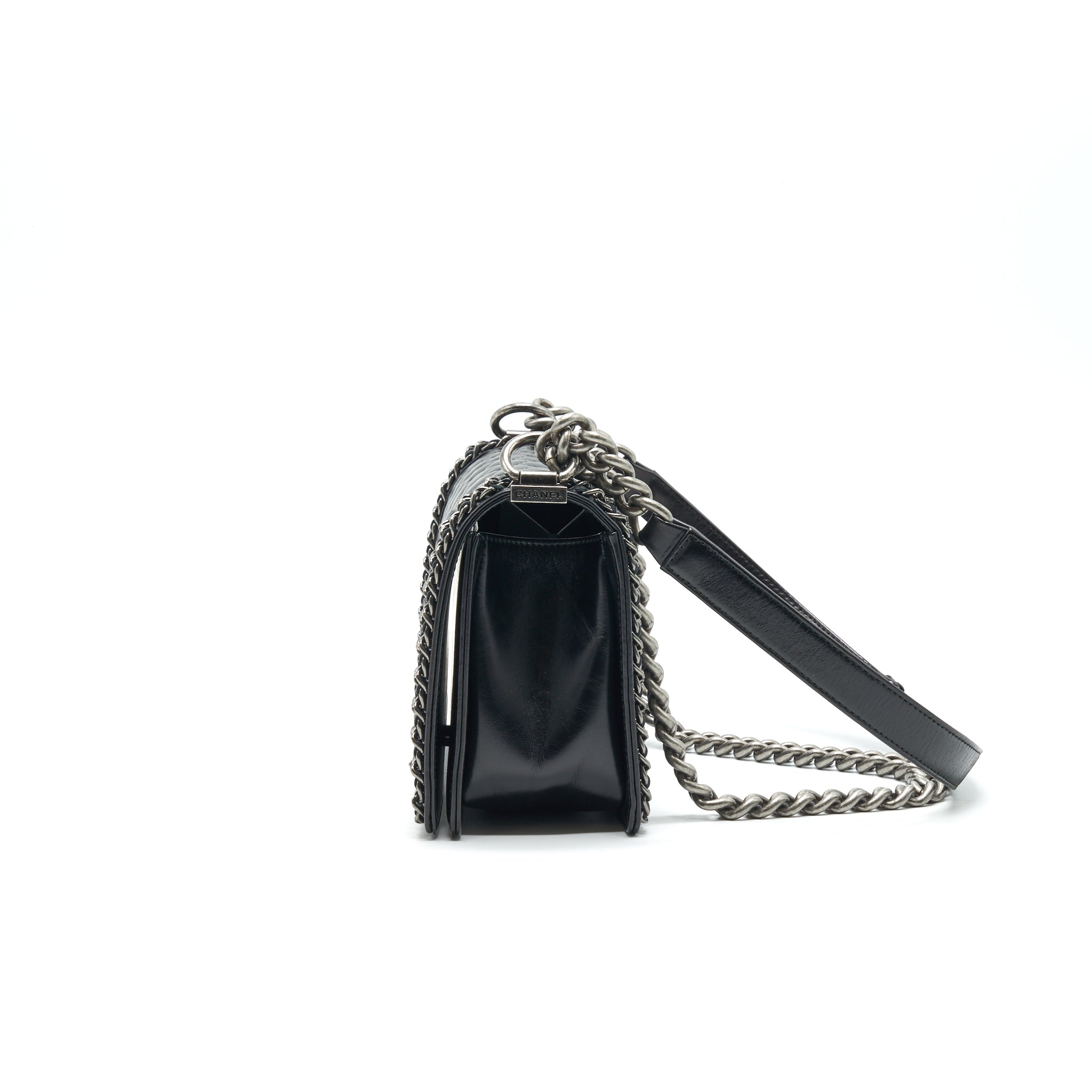 CHANEL OLD MEDIUM LEBOY BAG WITH CHAIN EDGE BLACK