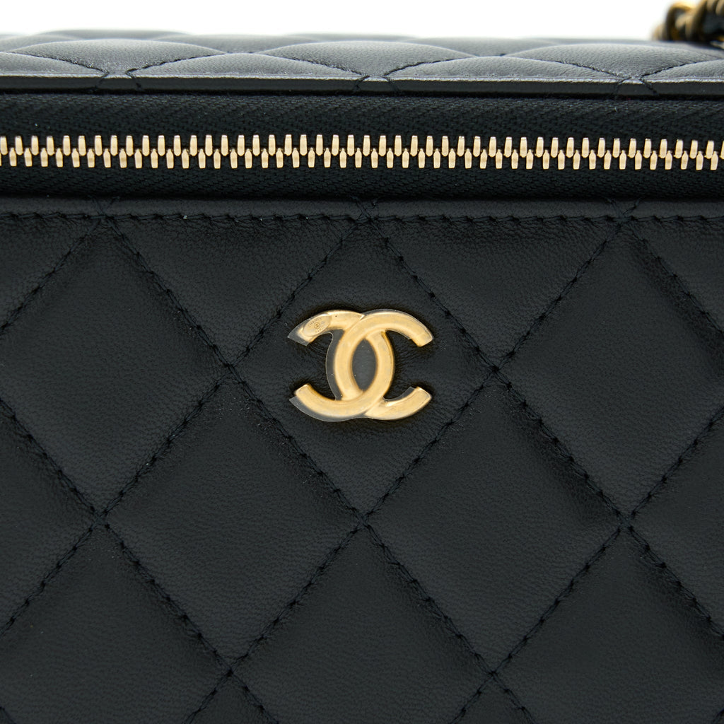 CHANEL PEARL CRUSH LONG VANITY WITH CHAIN LAMBSKIN BLACK GHW