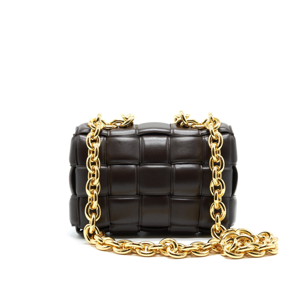 BOTTEGA VENETA CASSETTE BAG WITH CHAIN BROWN GHW