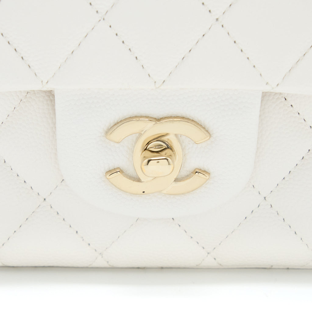 CHANEL MEDIUM CLASSIC DOUBLE FLAP BAG CAVIAR WHITE LGHW