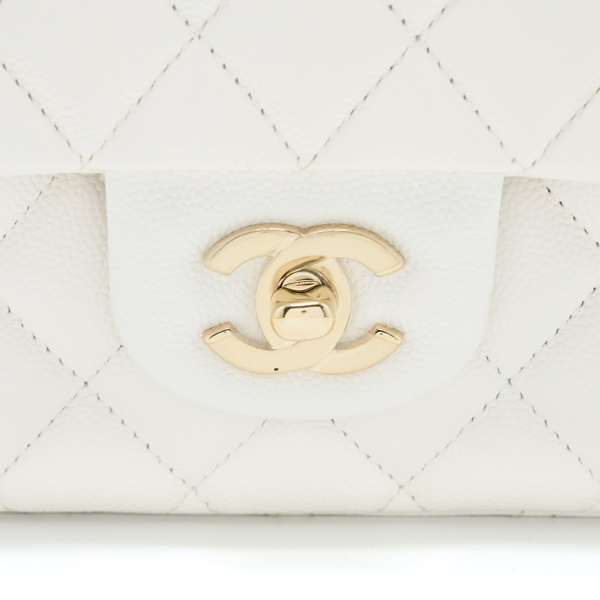 CHANEL MEDIUM CLASSIC DOUBLE FLAP BAG CAVIAR WHITE LGHW