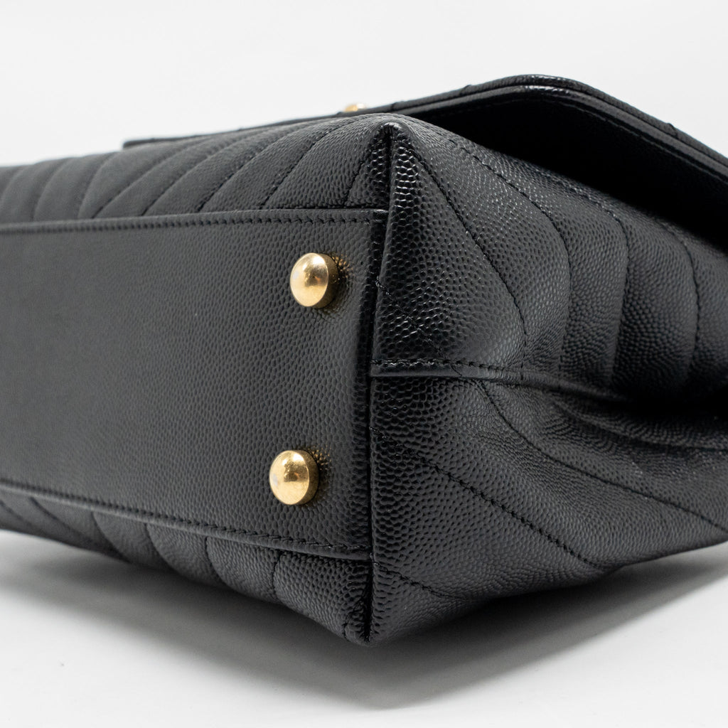 CHANEL SMALL COCO HANDLE WITH LIZARD EMBOSSED HANDLE CHEVRON CAVIAR BLACK GHW
