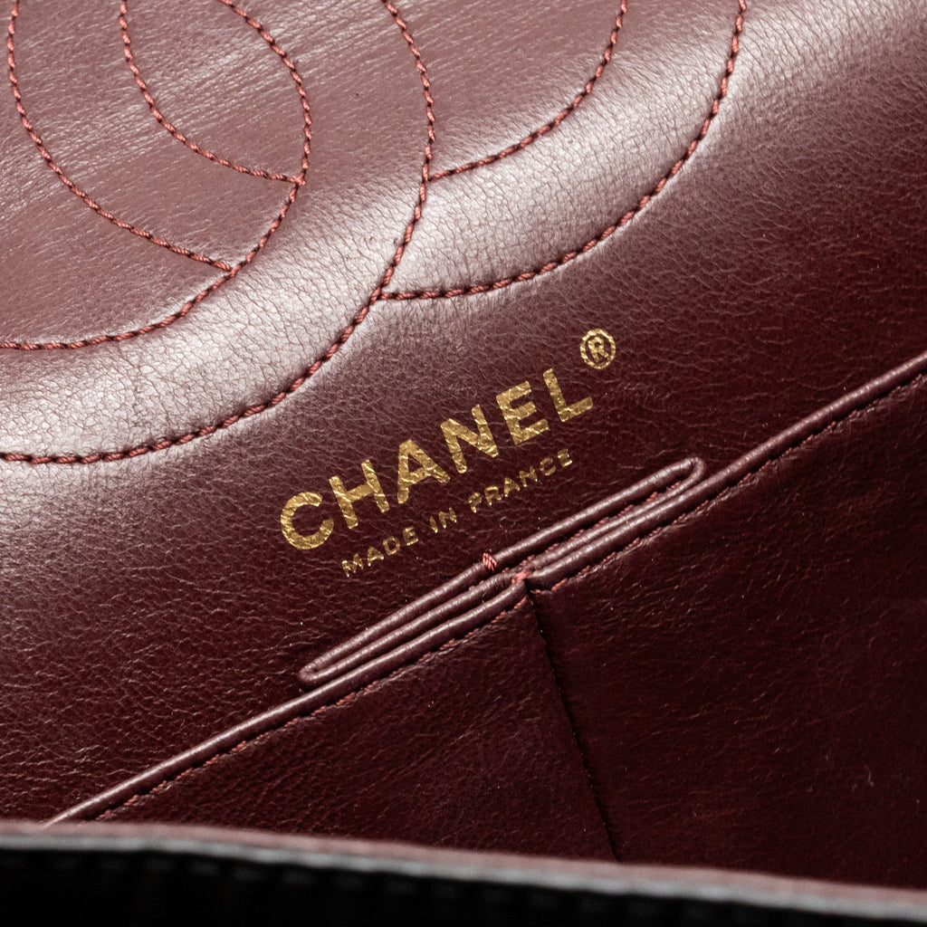 CHANEL LARGE 2.55 226 REISSUE DOUBLE FLAP BAG AGED CALFSKIN BLACK GHW