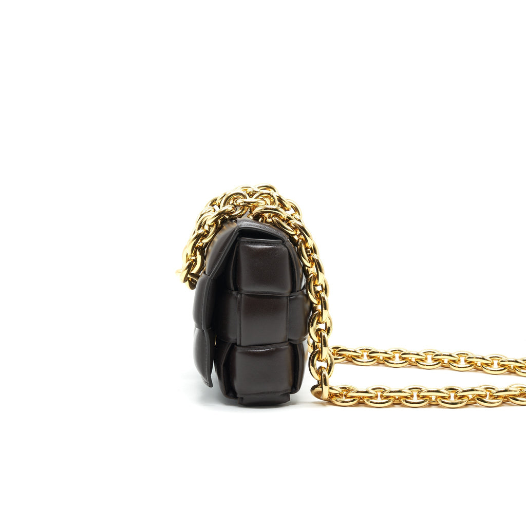 BOTTEGA VENETA CASSETTE BAG WITH CHAIN BROWN GHW