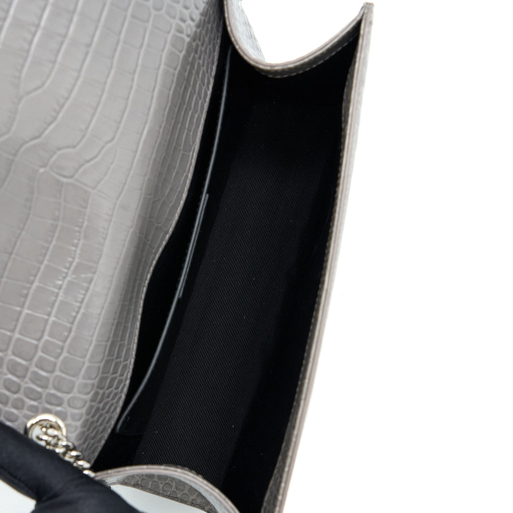 SAINT LAURENT KATE BAG CROC EMBOSSED-CALFSKIN GREY SHW