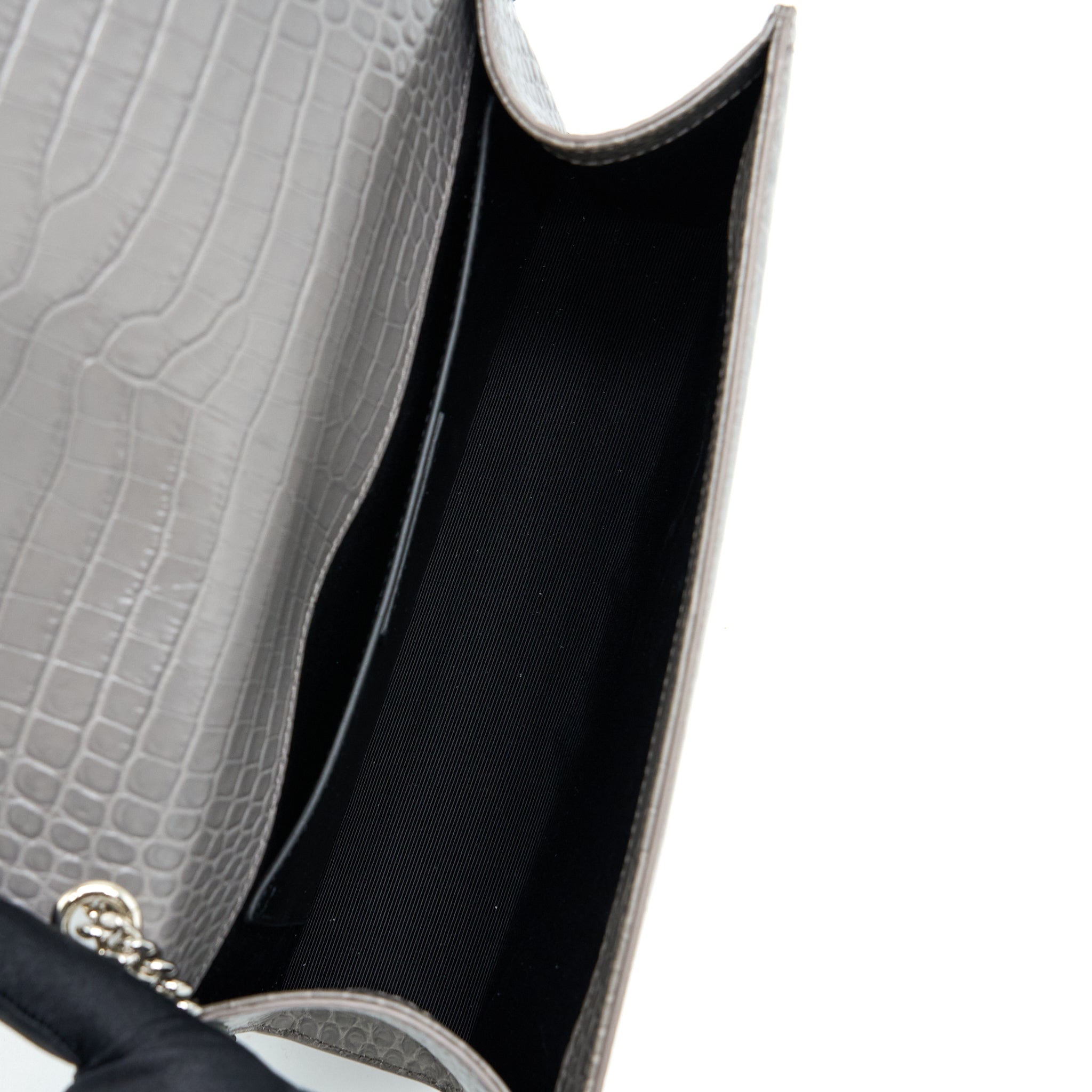 SAINT LAURENT KATE BAG CROC EMBOSSED-CALFSKIN GREY SHW