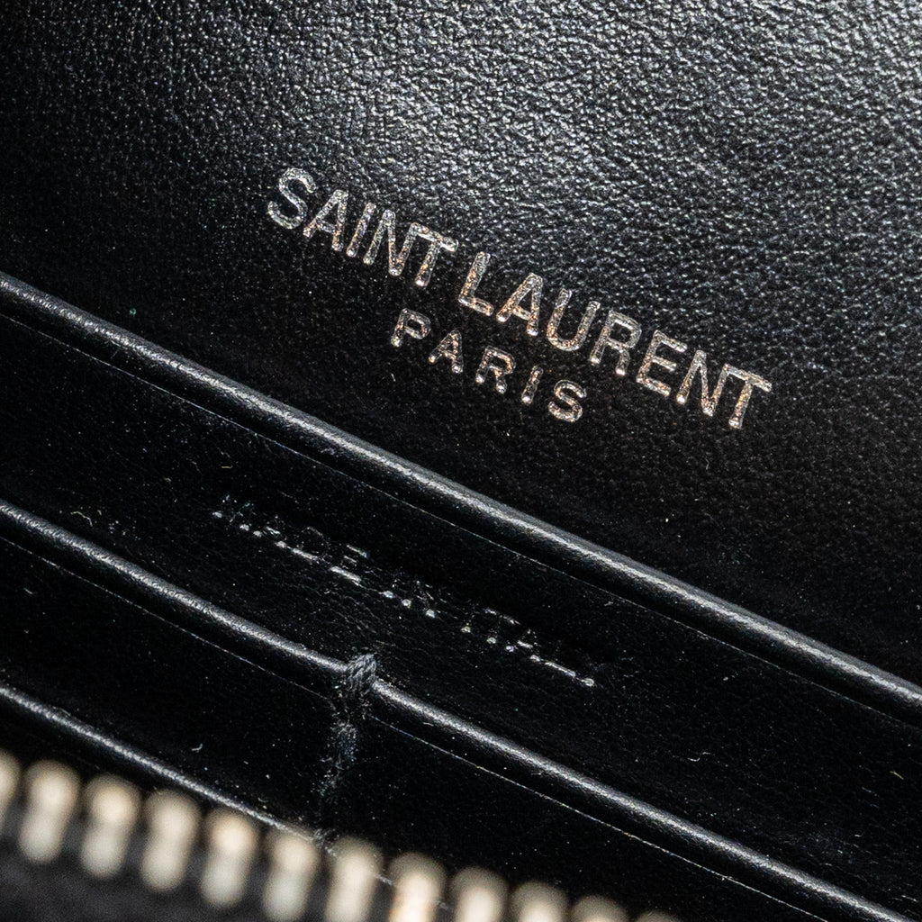 SAINT LAURENT/YSL SUNSET BAG CROC-EMBOSSED CALFSKIN BLACK SHW