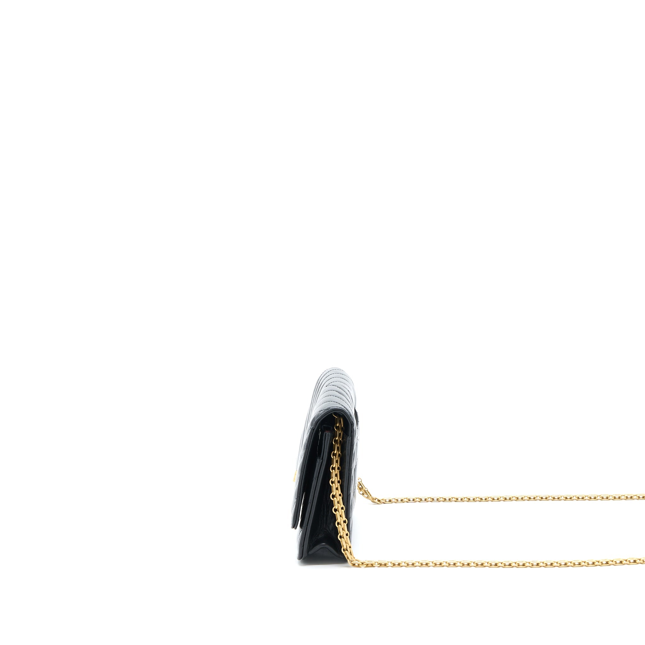 CHANEL 2.55 REISSUE WALLET ON CHAIN CHEVRON AGED CALFSKIN BLACK BRUSHED GHW (MICROCHIP)