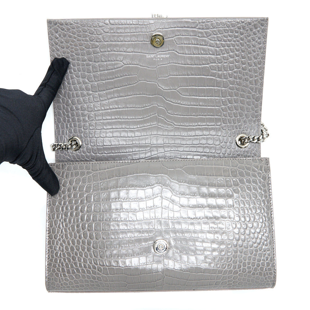 SAINT LAURENT KATE BAG CROC EMBOSSED-CALFSKIN GREY SHW