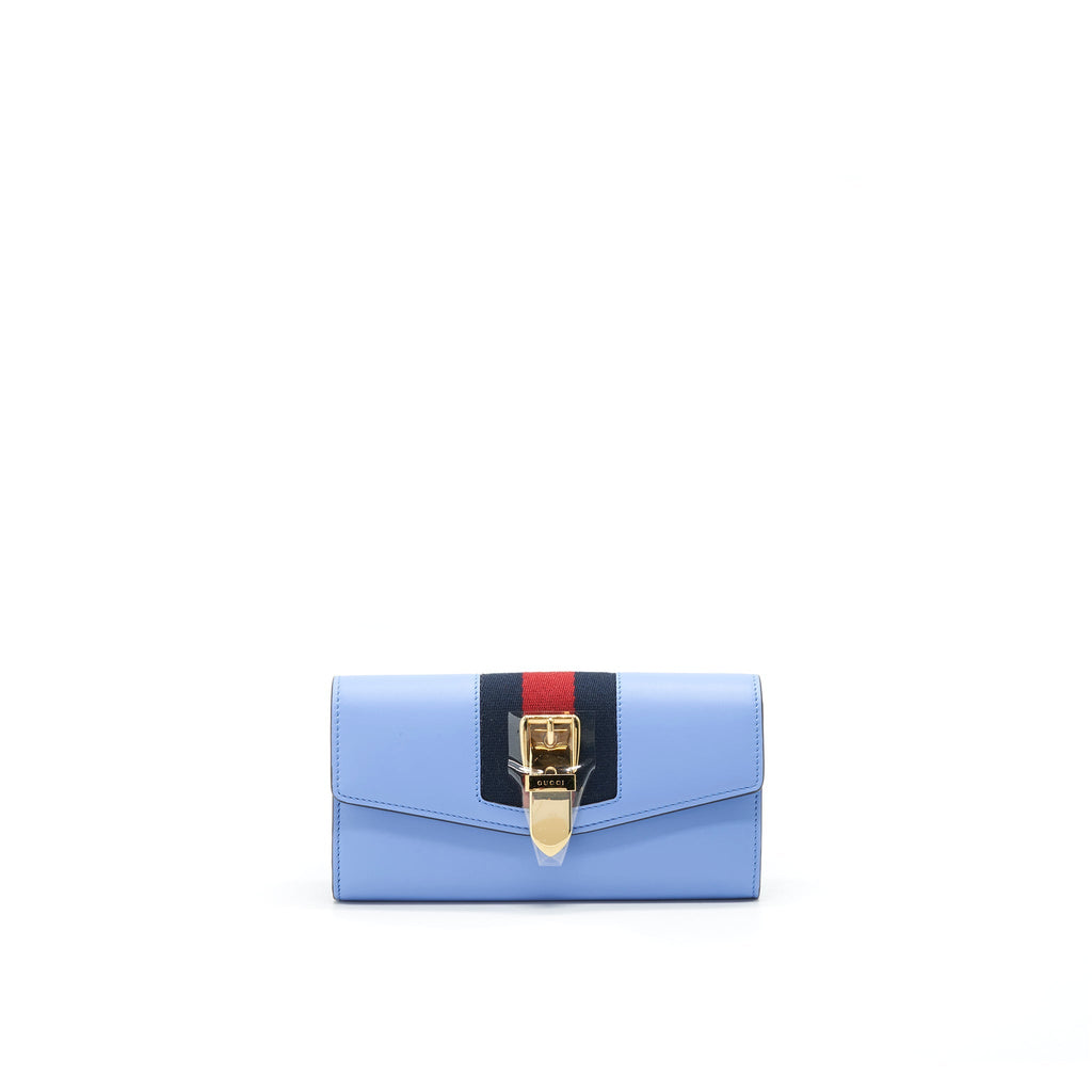 GUCCI SYLVIE LEATHER CONTINENTAL LONG WALLET IN BLUE
