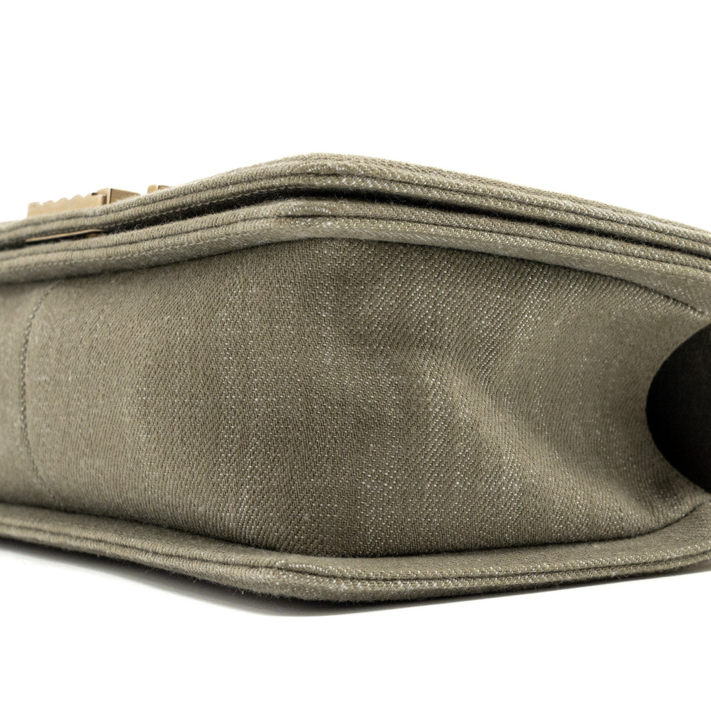 CHANEL MEDIUM BOY BAG DENIM OLIVE GREEN BRUSHED GHW