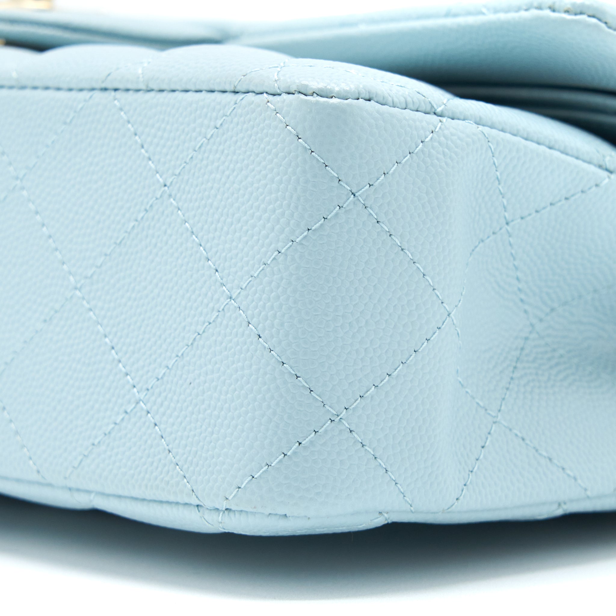 CHANEL MEDIUM CLASSIC DOUBLE FLAP BAG CAVIAR LIGHT BLUE LGHW (MICROCHIP)