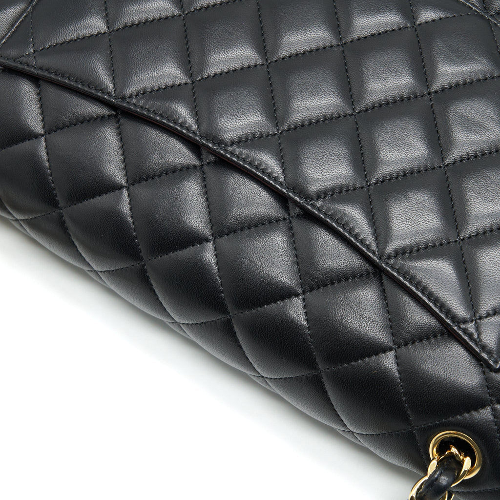 CHANEL CLASSIC DOUBLE FLAP JUMBO BAG LAMBSKIN BLACK GHW