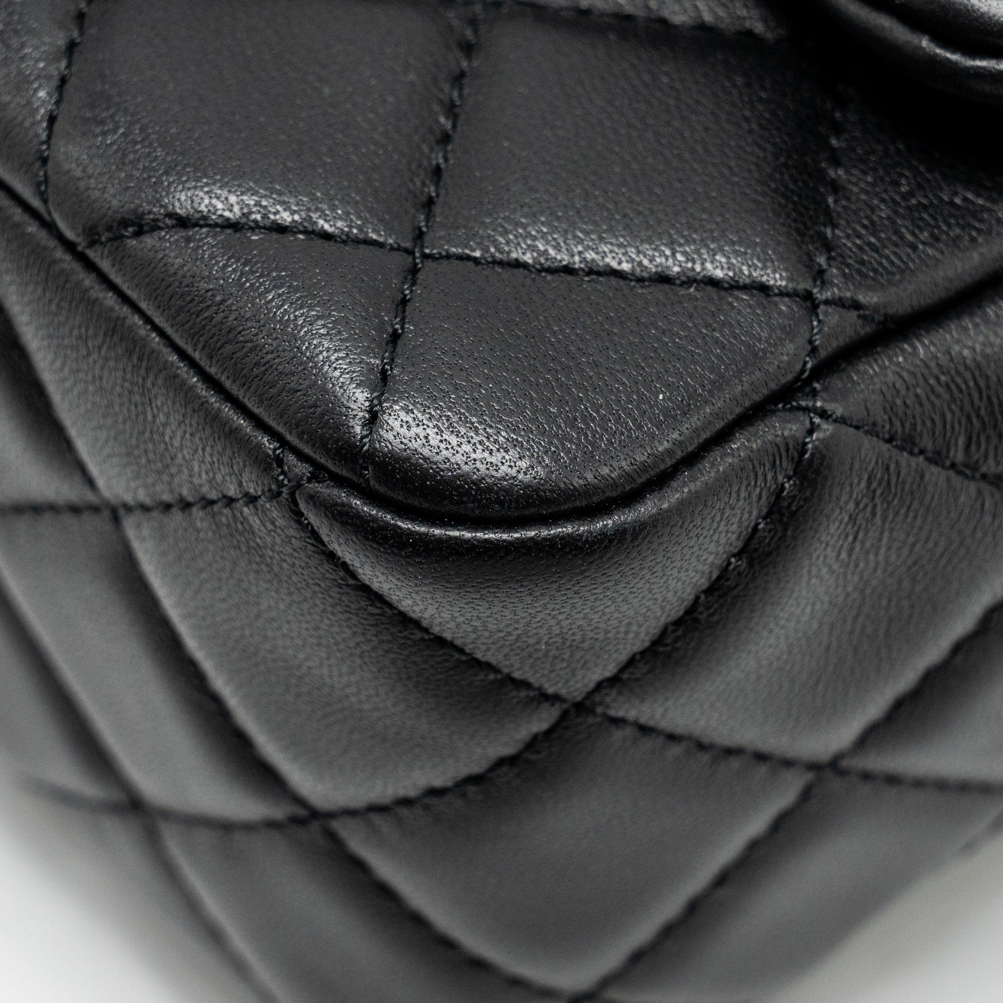 CHANEL PEARL CRUSH MINI SQUARE  FLAP BAG LAMBSKIN BLACK GHW (MICROCHIP)