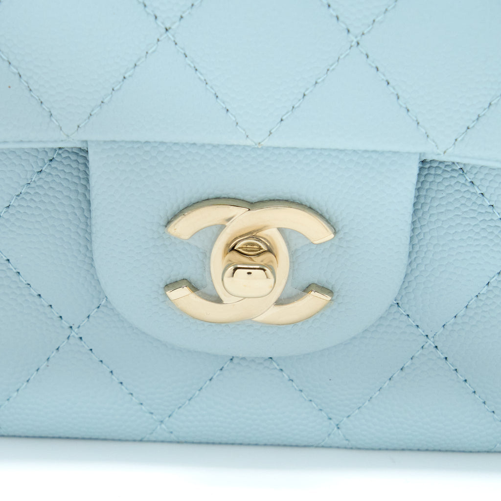 CHANEL MEDIUM CLASSIC DOUBLE FLAP BAG CAVIAR LIGHT BLUE LGHW (MICROCHIP)