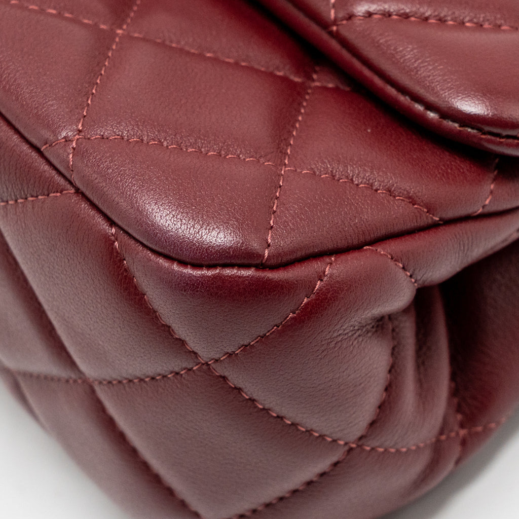 CHANEL HANGER FLAP BAG LAMBSKIN DARK RED GHW (MICROCHIP)