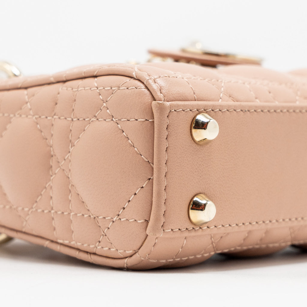 DIOR MICRO LADY DIOR CANNAGE LAMBSKIN ROSE DES VENTS LGHW