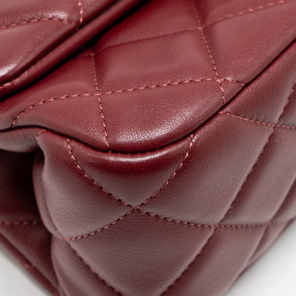 CHANEL HANGER FLAP BAG LAMBSKIN DARK RED GHW (MICROCHIP)