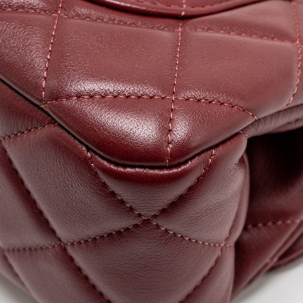 CHANEL HANGER FLAP BAG LAMBSKIN DARK RED GHW (MICROCHIP)