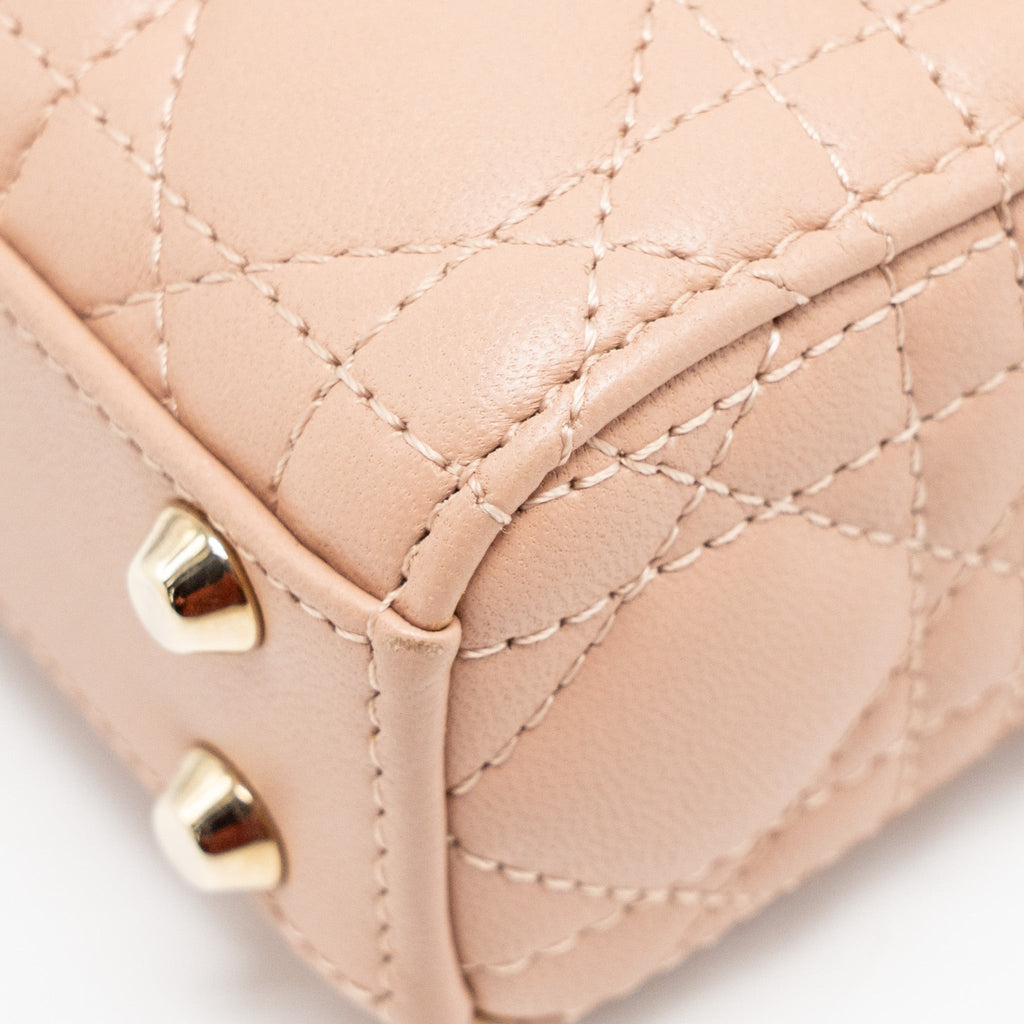 DIOR MICRO LADY DIOR CANNAGE LAMBSKIN ROSE DES VENTS LGHW