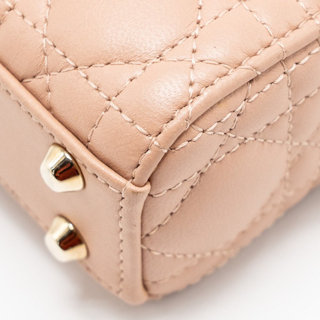 DIOR MICRO LADY DIOR CANNAGE LAMBSKIN ROSE DES VENTS LGHW