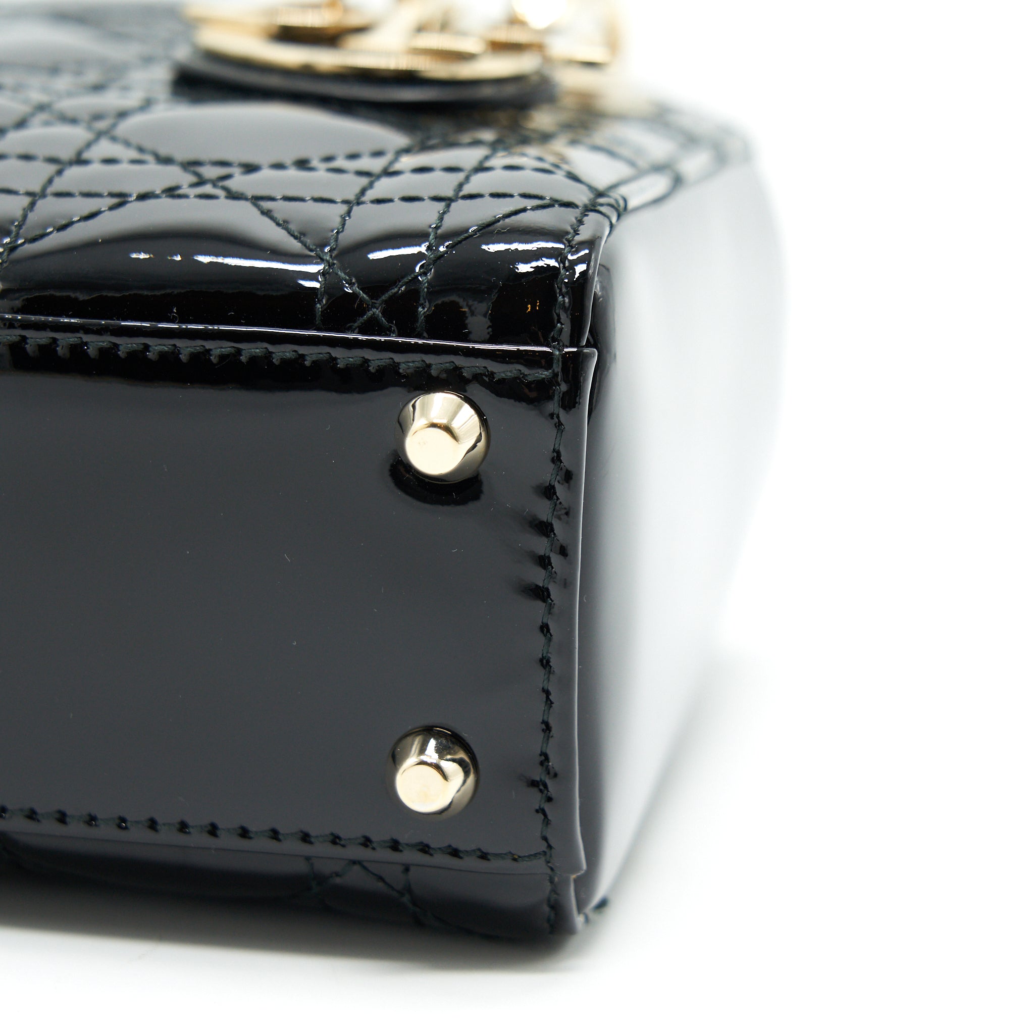 DIOR MINI LADY DIOR PATENT LEATHER BLACK WITH GHW