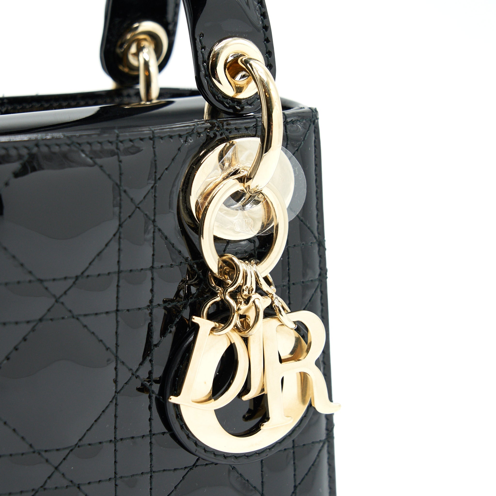 DIOR MINI LADY DIOR PATENT LEATHER BLACK WITH GHW