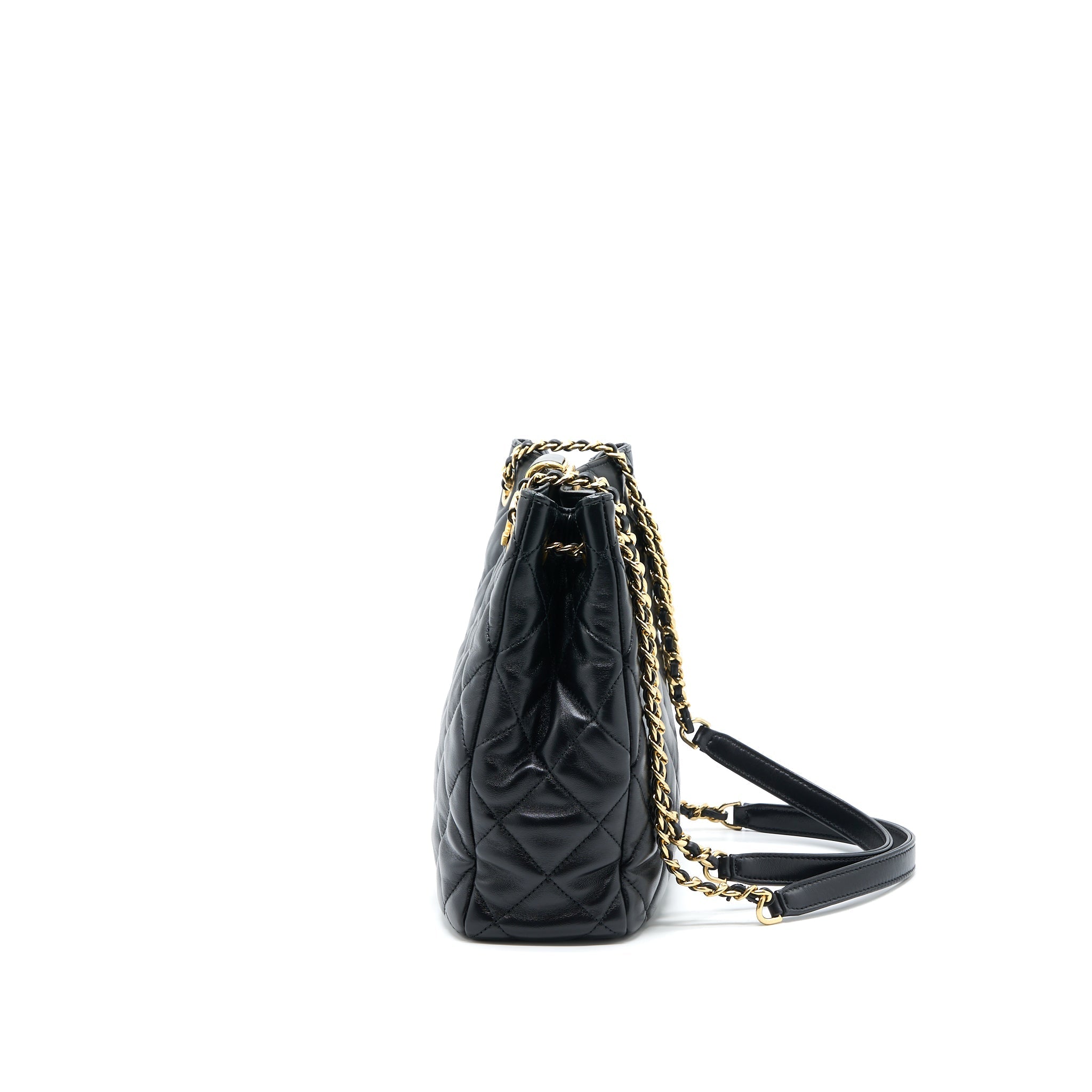 CHANEL SEASONAL TOTE BAG LAMBSKIN BLACK BRUSHED GHW(MICROCHIP)