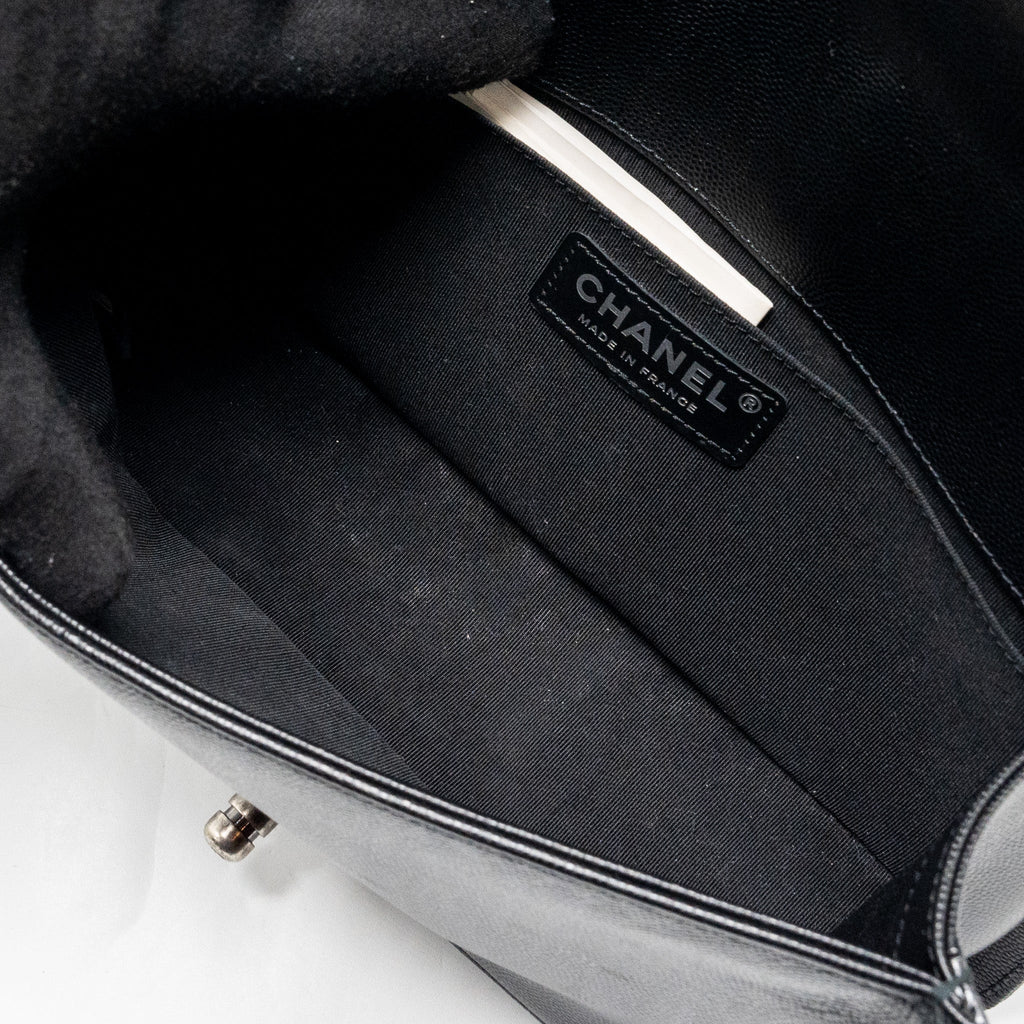 CHANEL MEDIUM BOY BAG CAVIAR BLACK RUTHENIUM SHW